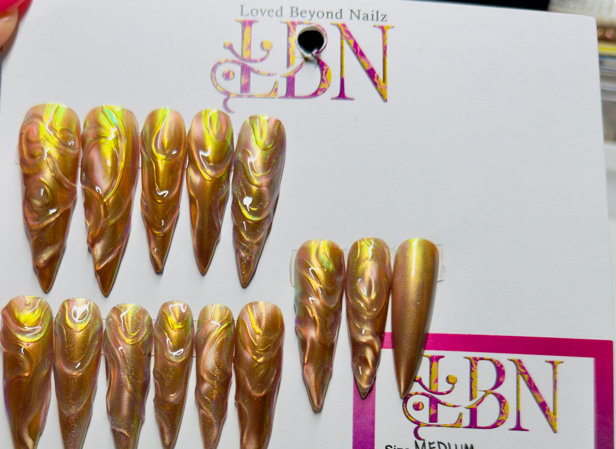 Molten Gold Press on nail-Medium