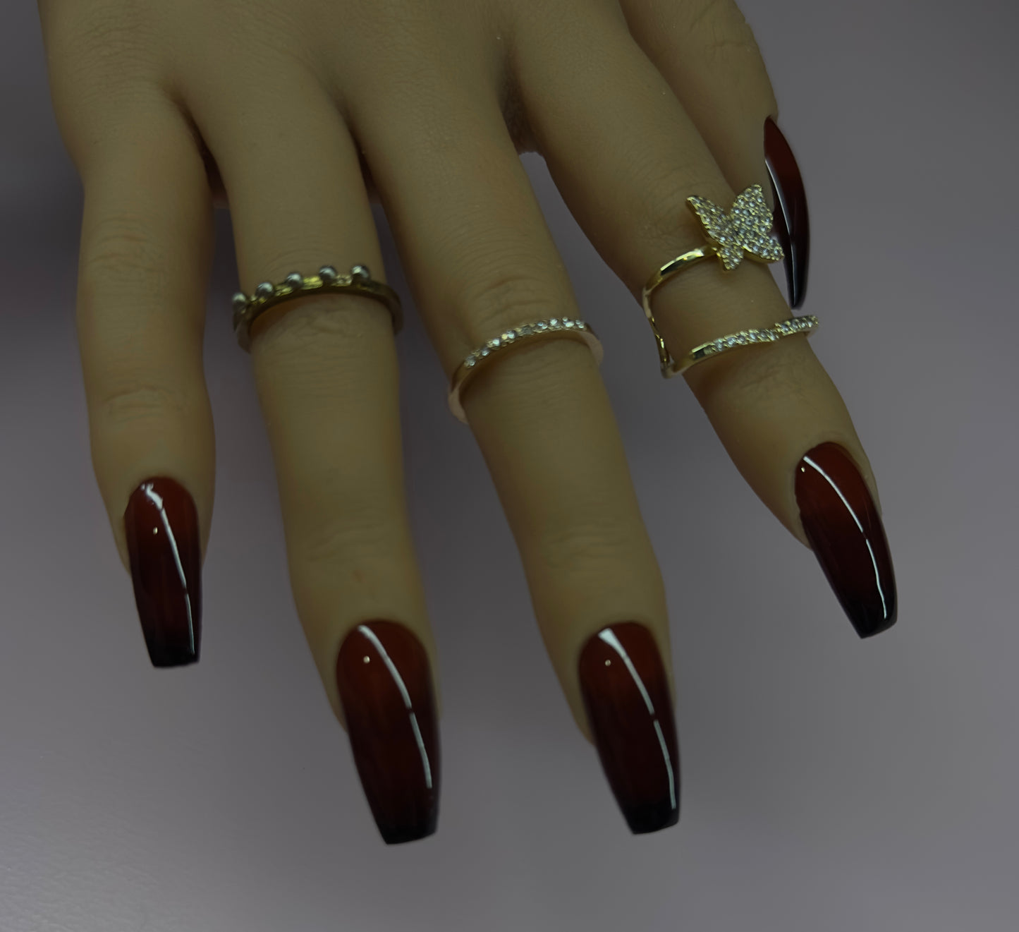 Chocolate Ombré Press-On Nail Set (Medium Coffin)