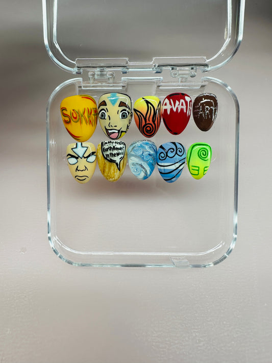 Four Elements Hand-Painted Press-On Nails-Medium Length