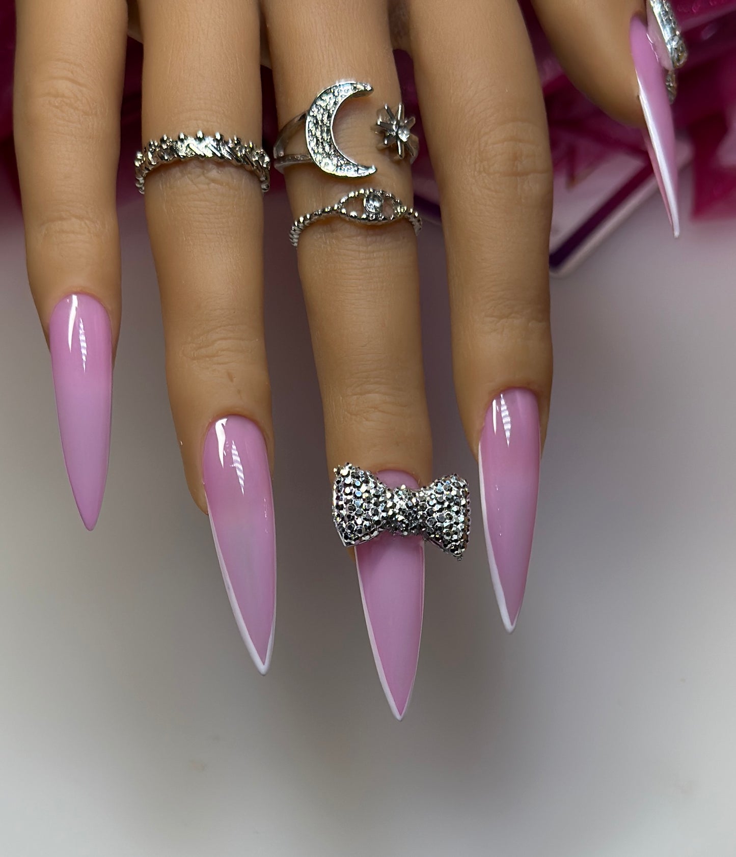 Pink Crystal Princess – Long Stiletto Press-On Nails