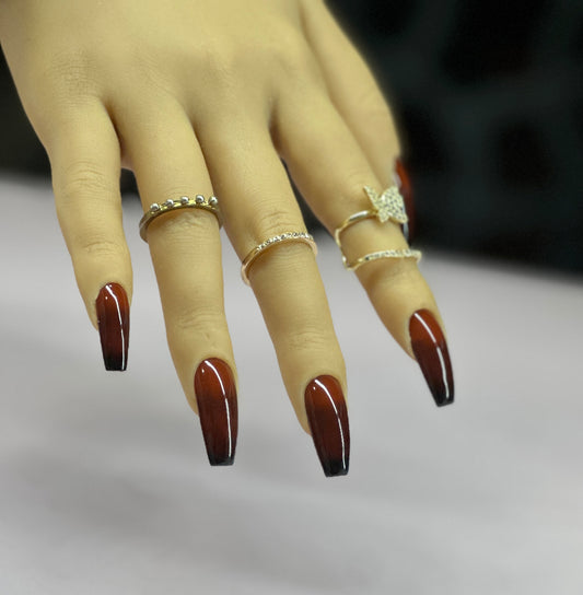 Chocolate Ombré Press-On Nail Set (Medium Coffin)