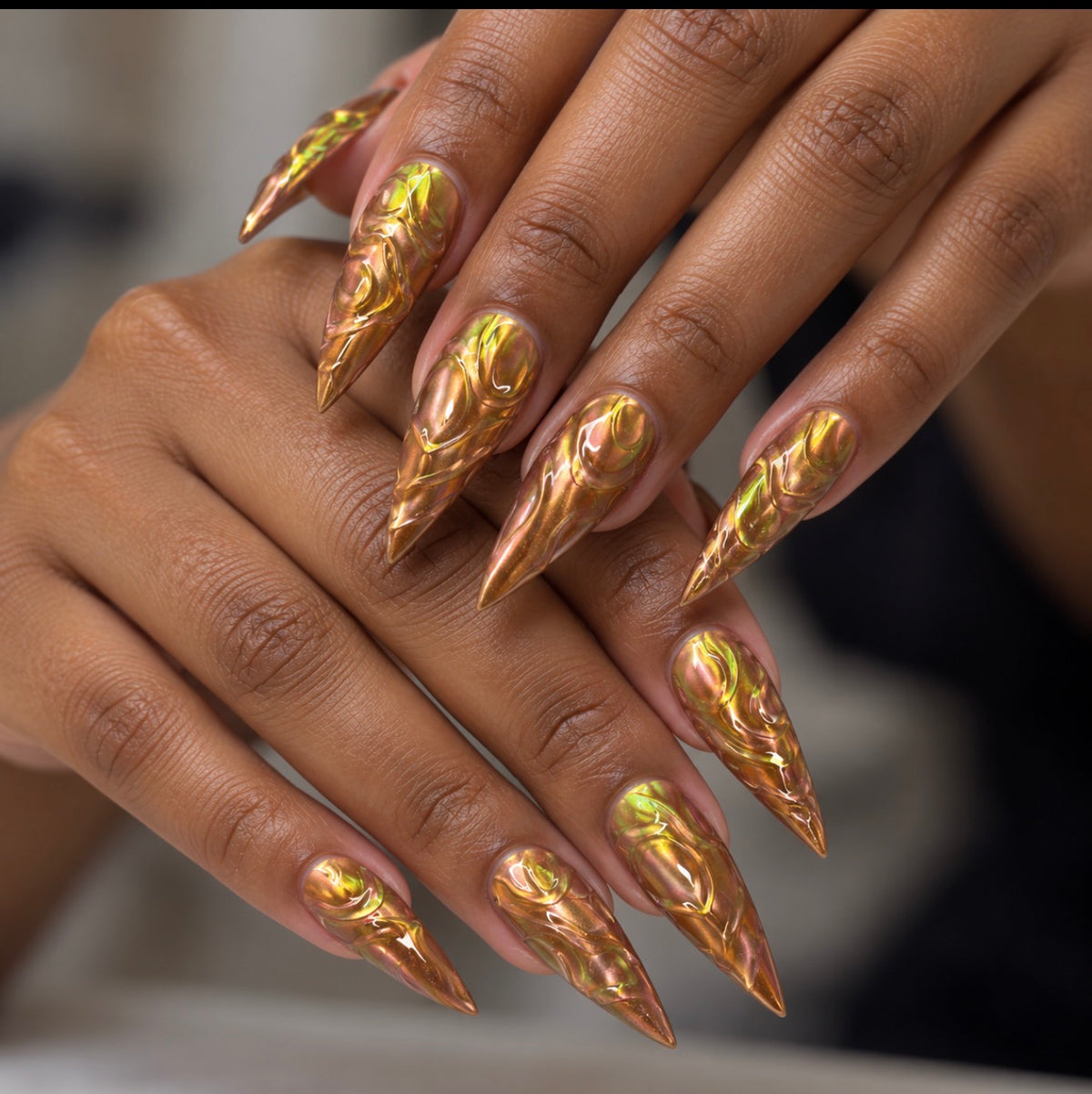 Molten Gold Press on nail-Medium
