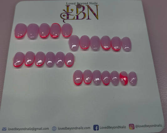 Blush Glow – Pink Neon French Tip Press-On Nails (All Sizes, Kids & Adults)