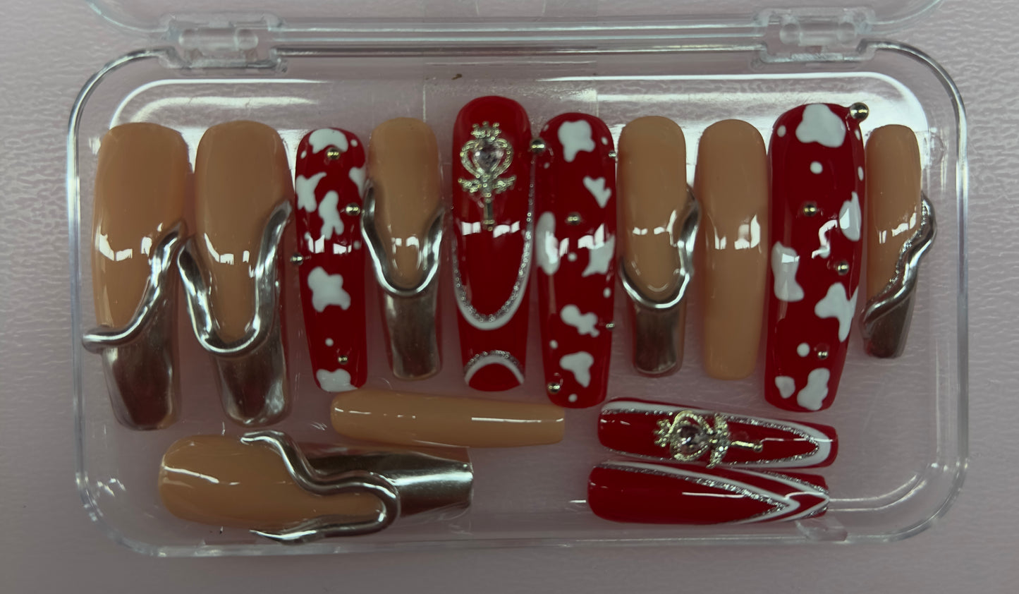Cowgirl Chrome- Red Western Glam Press-on Nail (Medium, 14 pc Handmade Set)