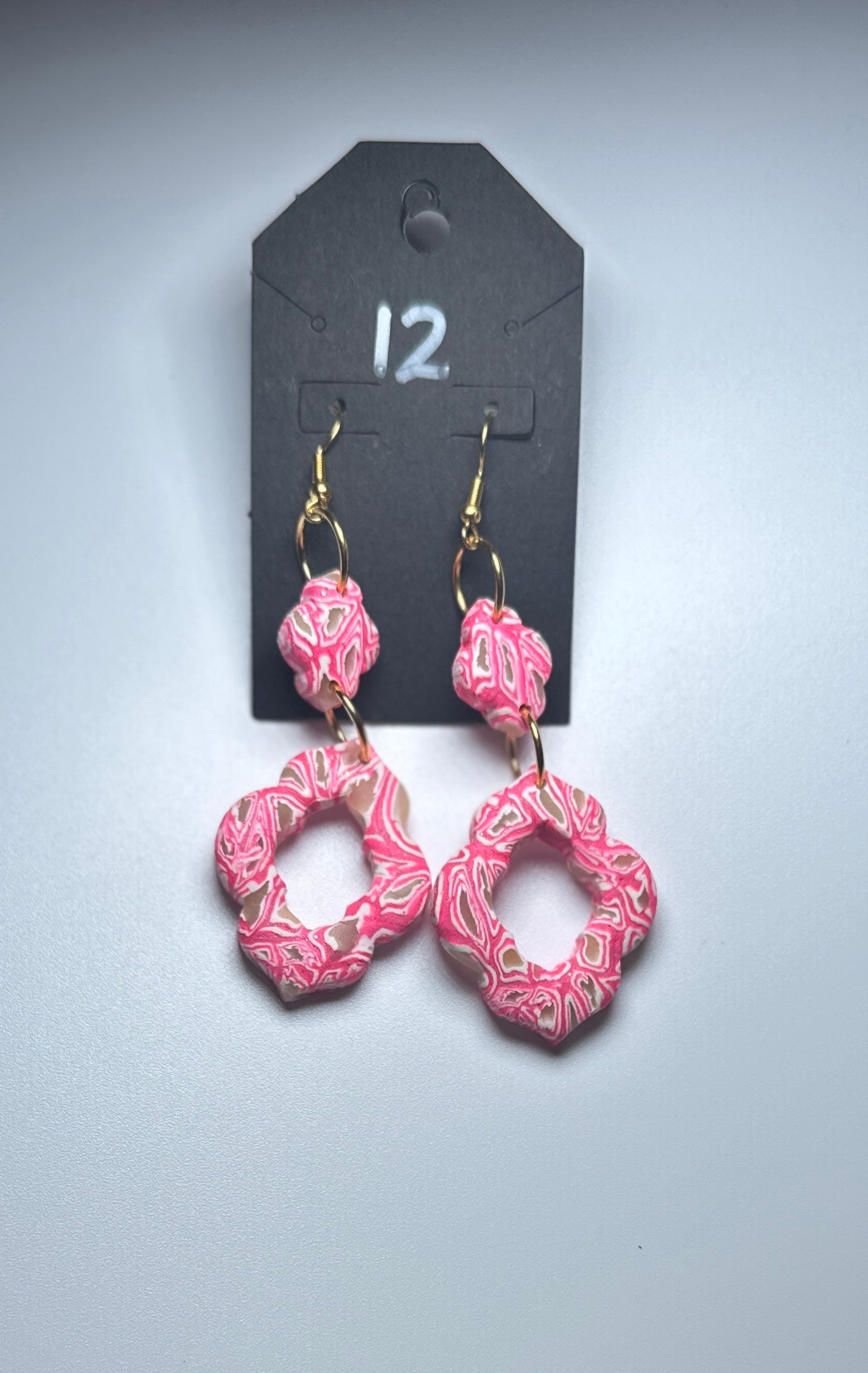 Hot Pink Marble Drop Earrings – Handmade Clay