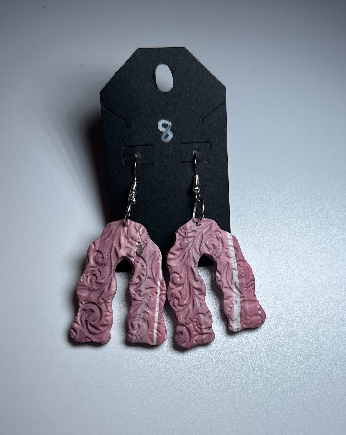 LBN Embossed Arch Earrings – Rose Swirl Texture in Mauve Pink Handmade