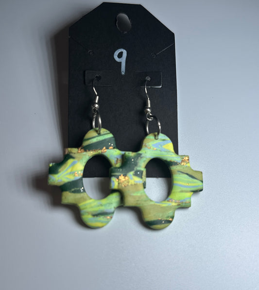LBN “Verdant Vision” Geometric Marbled Earrings-Handmade Clay