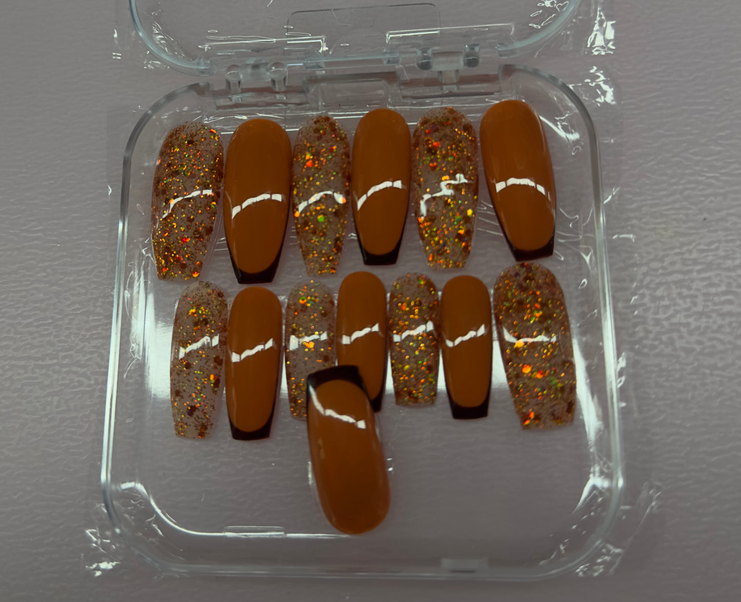 Autumn Luxe French – Brown & Gold Glitter Press-On Nails | Austin, TX  (Size Small, 14pc Set)