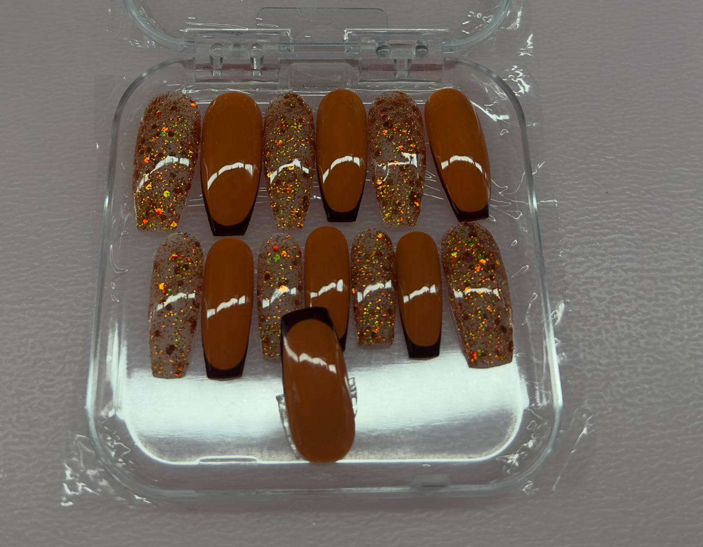 Autumn Luxe French – Brown & Gold Glitter Press-On Nails | Austin, TX  (Size Small, 14pc Set)