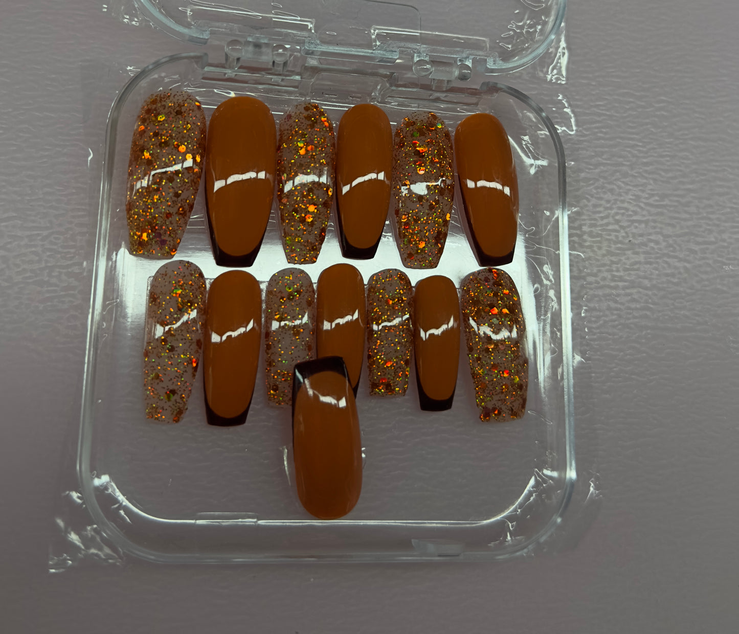 Autumn Luxe French – Brown & Gold Glitter Press-On Nails | Austin, TX  (Size Small, 14pc Set)