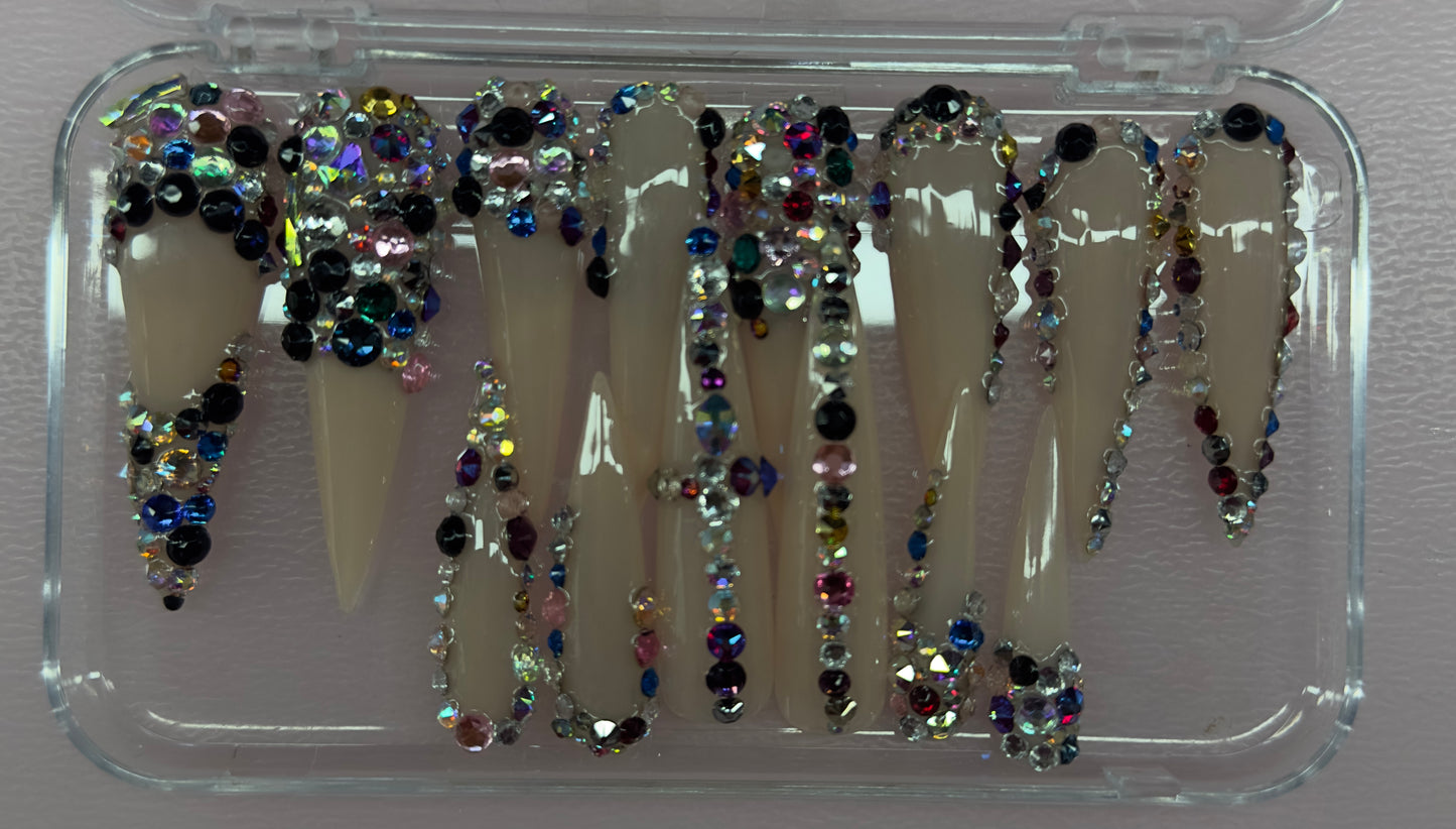 Luxury Attitude – Rhinestone Glam Acrylic Press-On Nails (Medium, 14pc Handmade Set)