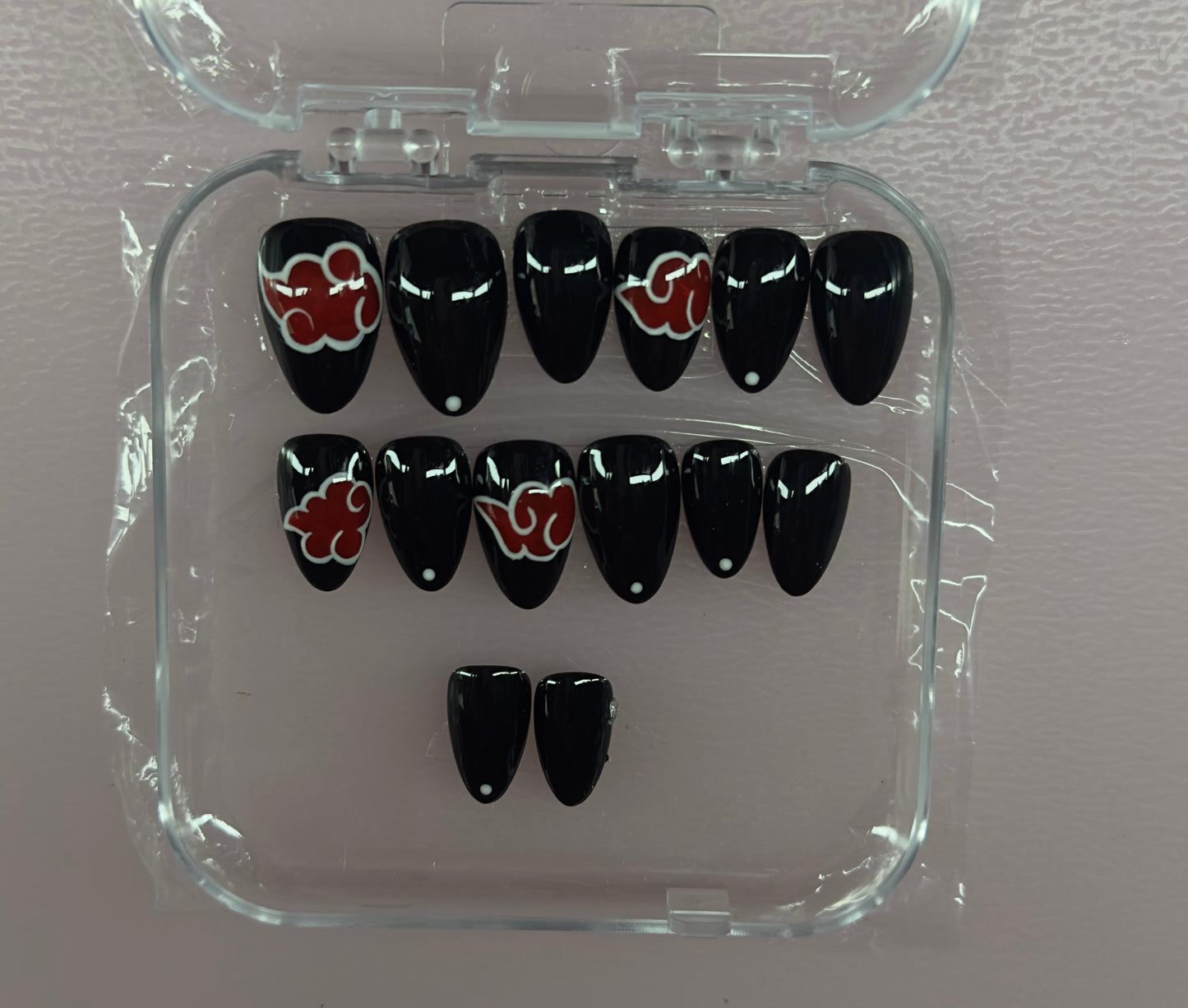 Midnight Akatsuki – Anime Inspired Black & Red Press-On Nails (Medium, 14pc Handmade Set)