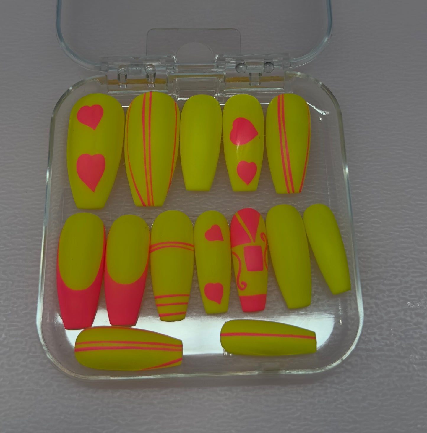 Neon Love Rush – Lime & Pink Heart Press-On Nails | Austin, TX (XL/Large, 14pc Set)