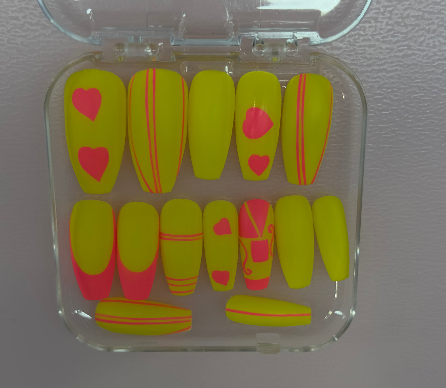 Neon Love Rush – Lime & Pink Heart Press-On Nails | Austin, TX (XL/Large, 14pc Set)