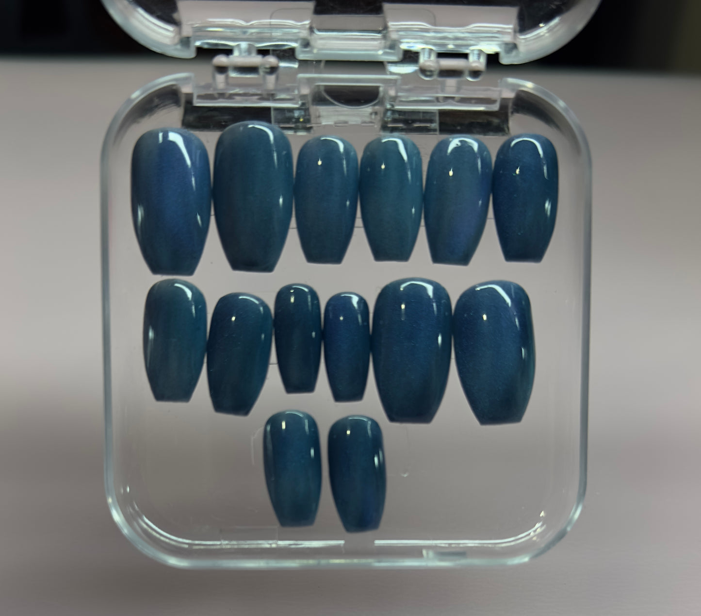 Ocean Luxe – Shimmer Teal Press-On Nails (Small/Medium, 14pc Set)