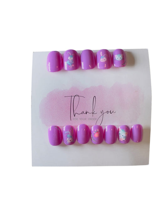 Easter Purple Press-On Nails-Kids Size (0-9)