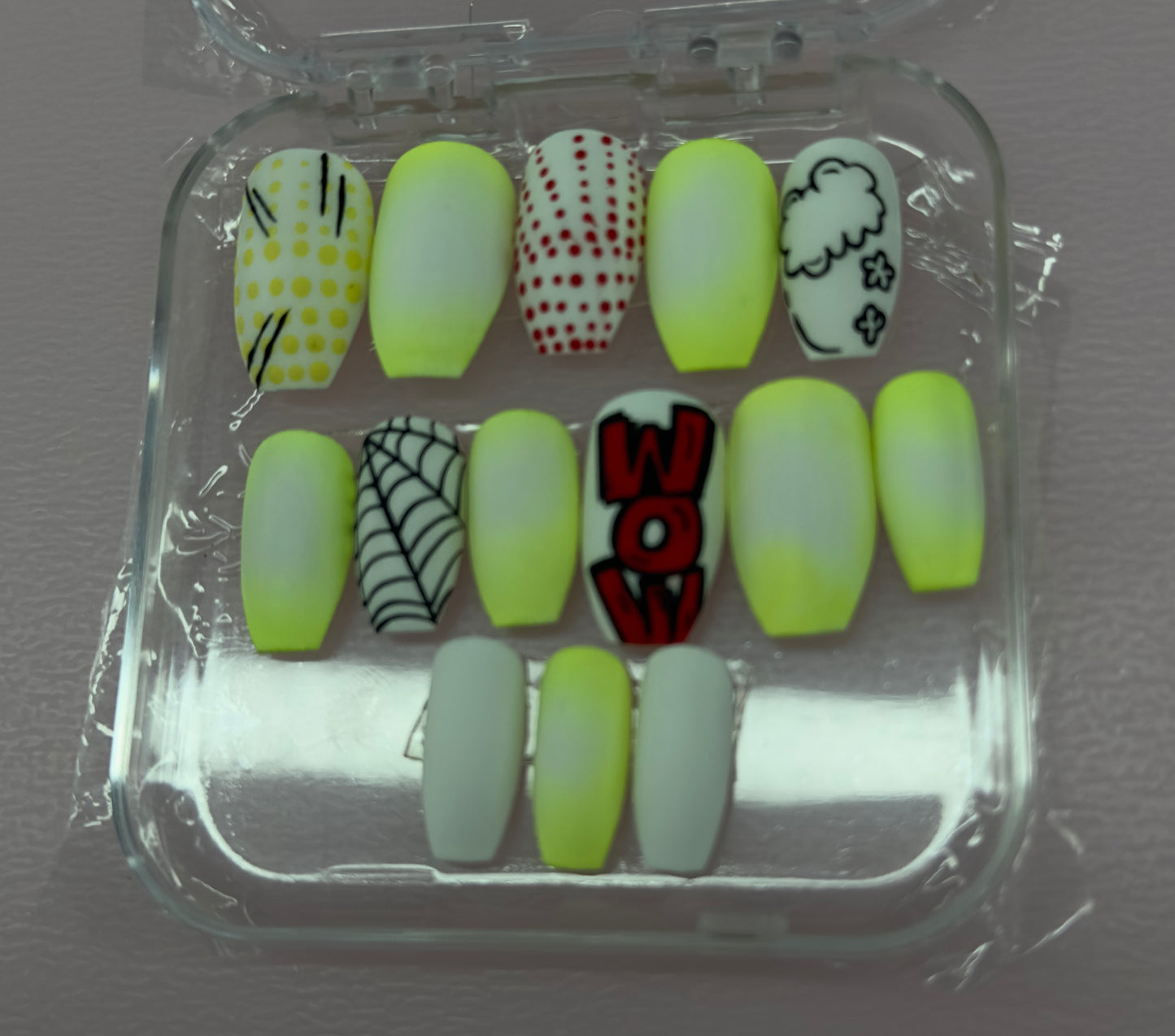 Pop Art Punch – Neon Comic Press-On Nails (Medium, 14pc Handmade Set)