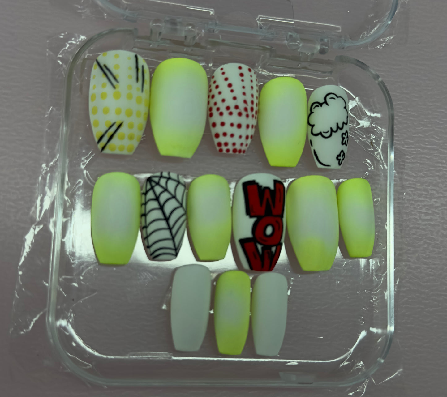 Pop Art Punch – Neon Comic Press-On Nails (Medium, 14pc Handmade Set)