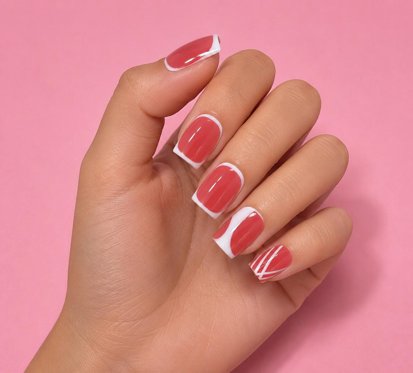 Simple & Chic Coral French Press-On Nails | Austin, TX (Size Large, 10pc Set)