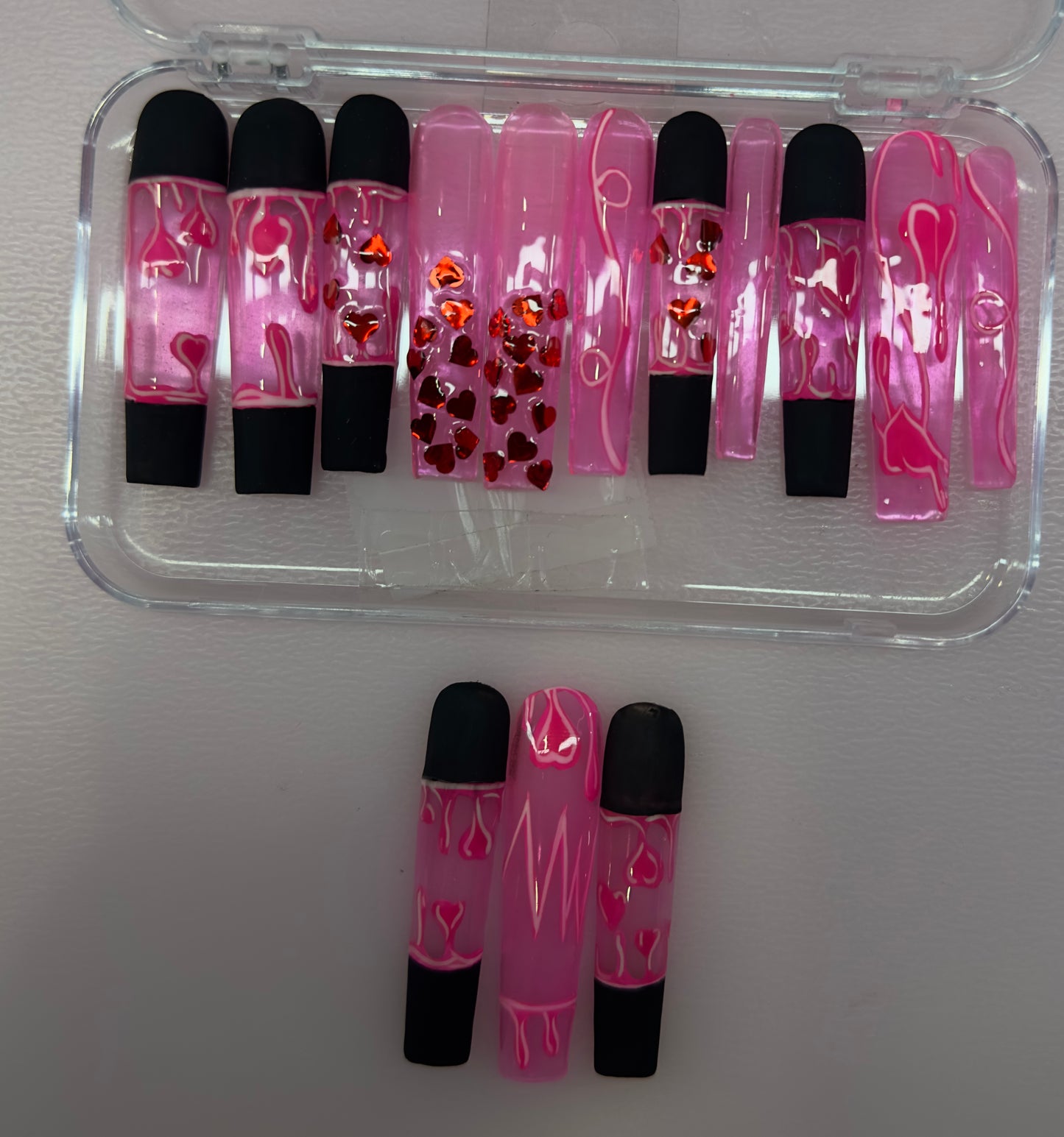 Sweetheart Lava – Pink Drip Heart Press-On Nails (Small, 14pc Handmade Set)