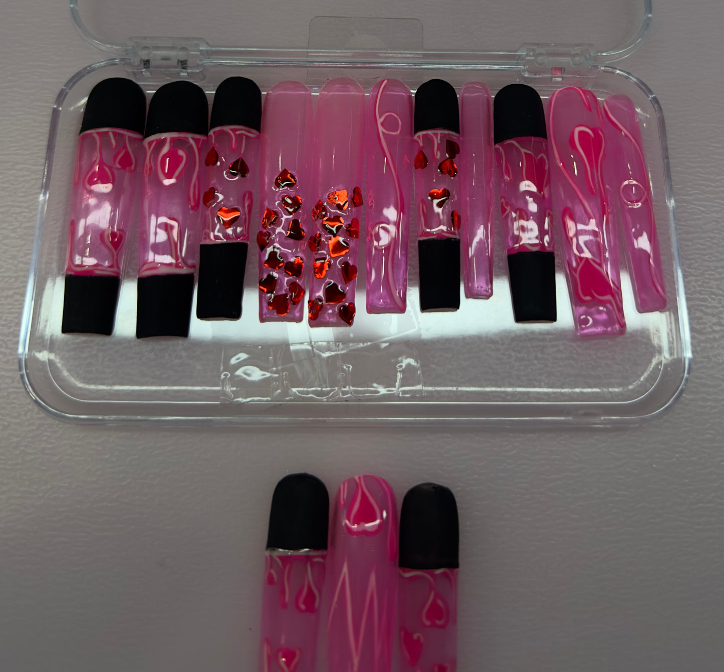 Sweetheart Lava – Pink Drip Heart Press-On Nails (Small, 14pc Handmade Set)