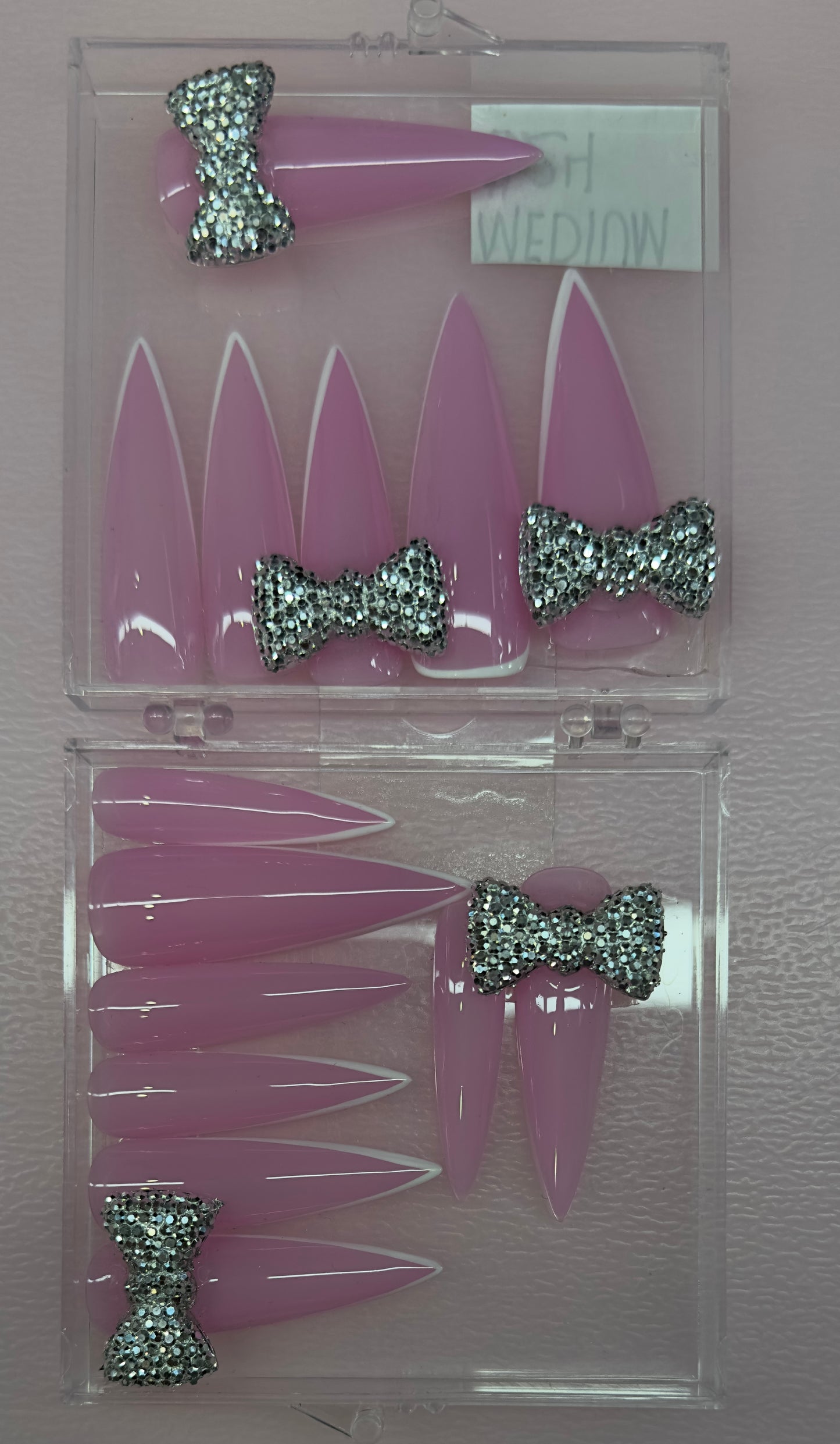 Pink Crystal Princess – Handmade Long Stiletto Press-On Nails (Medium, 14pc Set)