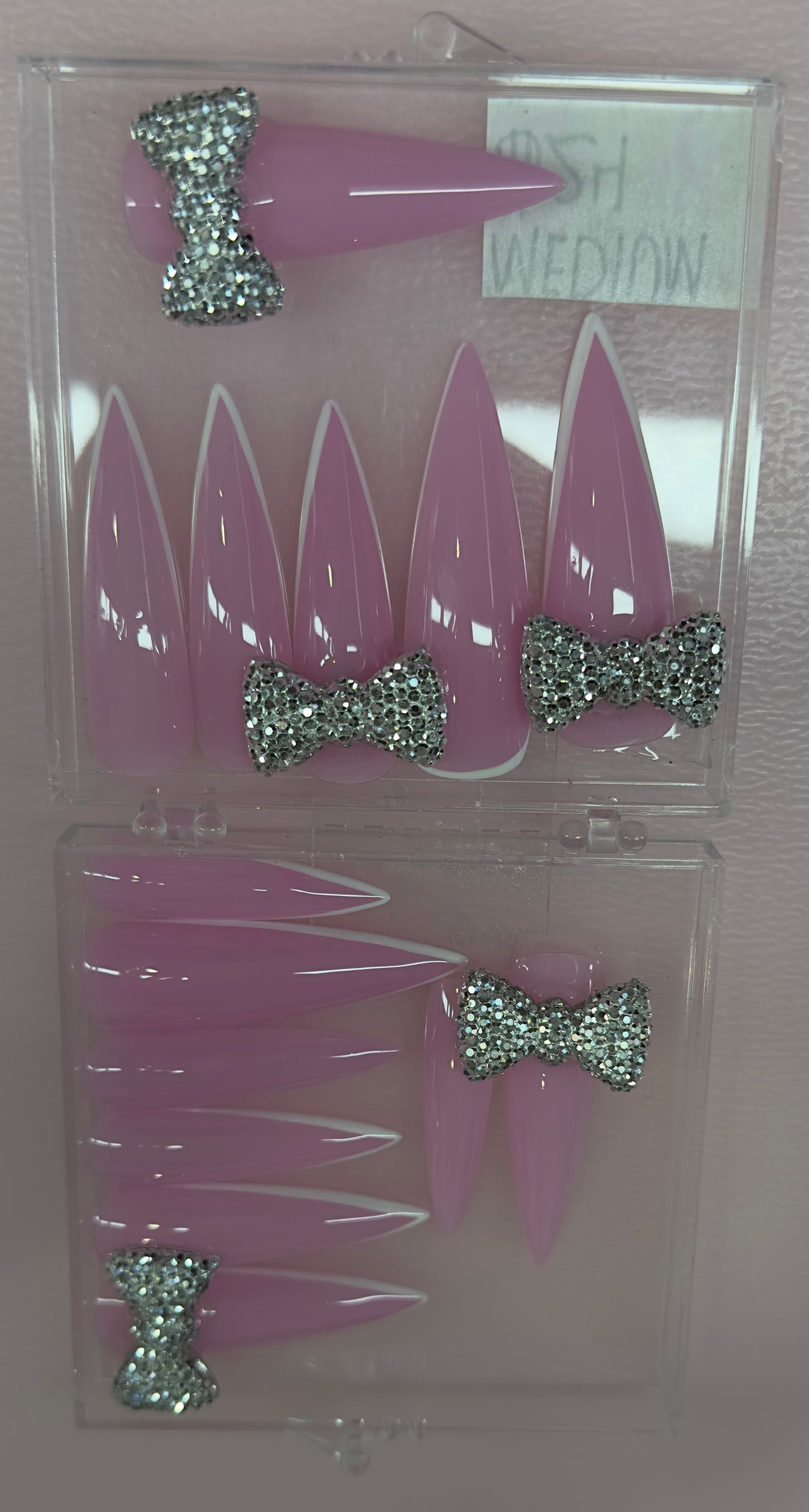 Pink Crystal Princess – Handmade Long Stiletto Press-On Nails (Medium, 14pc Set)