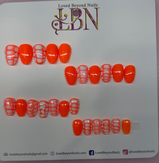 Orange Blossom Kids Press-On Nails – Bright Floral Kids Nail Set | Austin,TX (Sizes 0–11, Handmade)