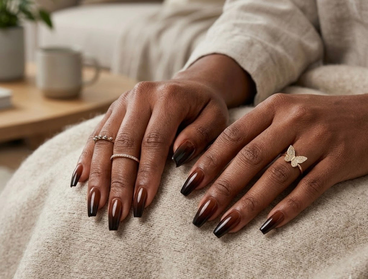 Chocolate Ombré Press-On Nail Set Austin, TX (Medium/ Large Coffin)