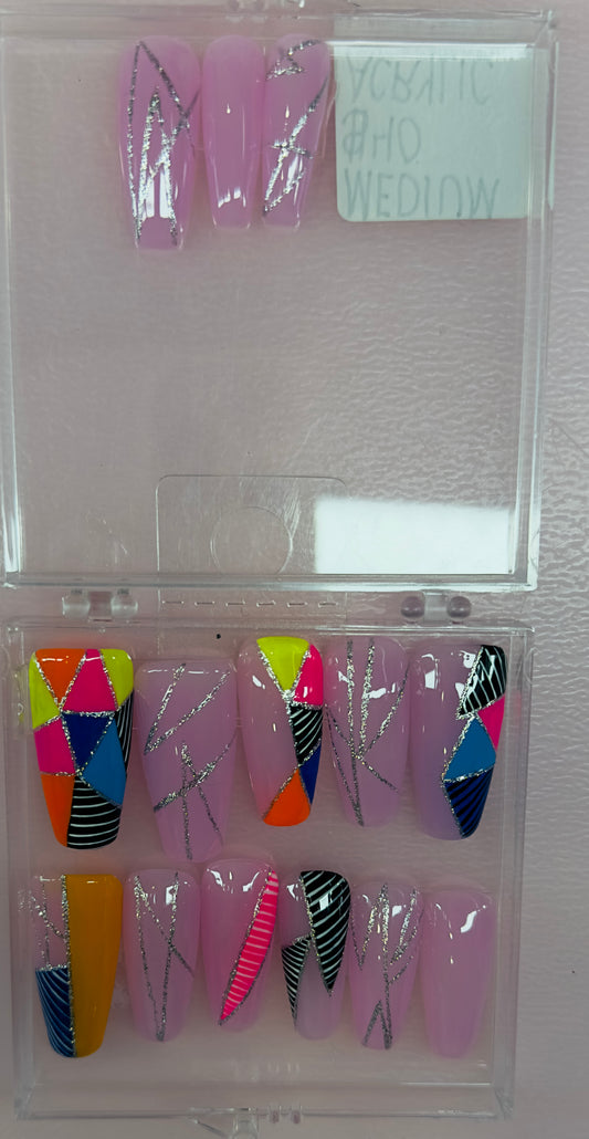 Color Pop Chaos – Abstract Acrylic Press-On Nails |Austin, TX (Size Medium, 14pc Set)