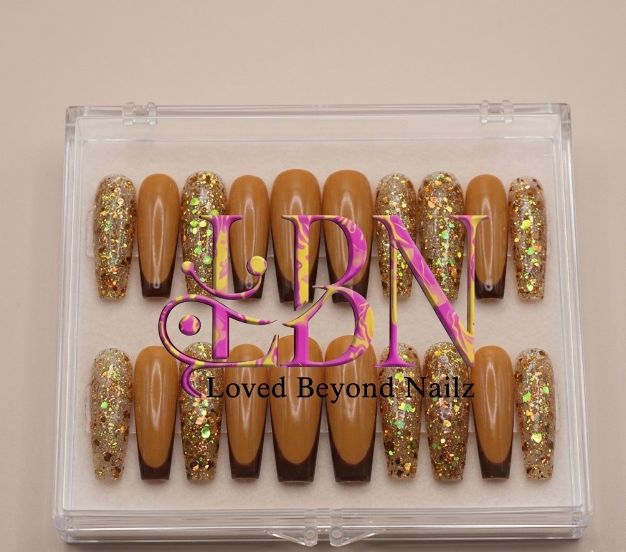 Autumn Luxe French – Brown & Gold Glitter Press-On Nails | Austin, TX  (Size Small, 14pc Set)