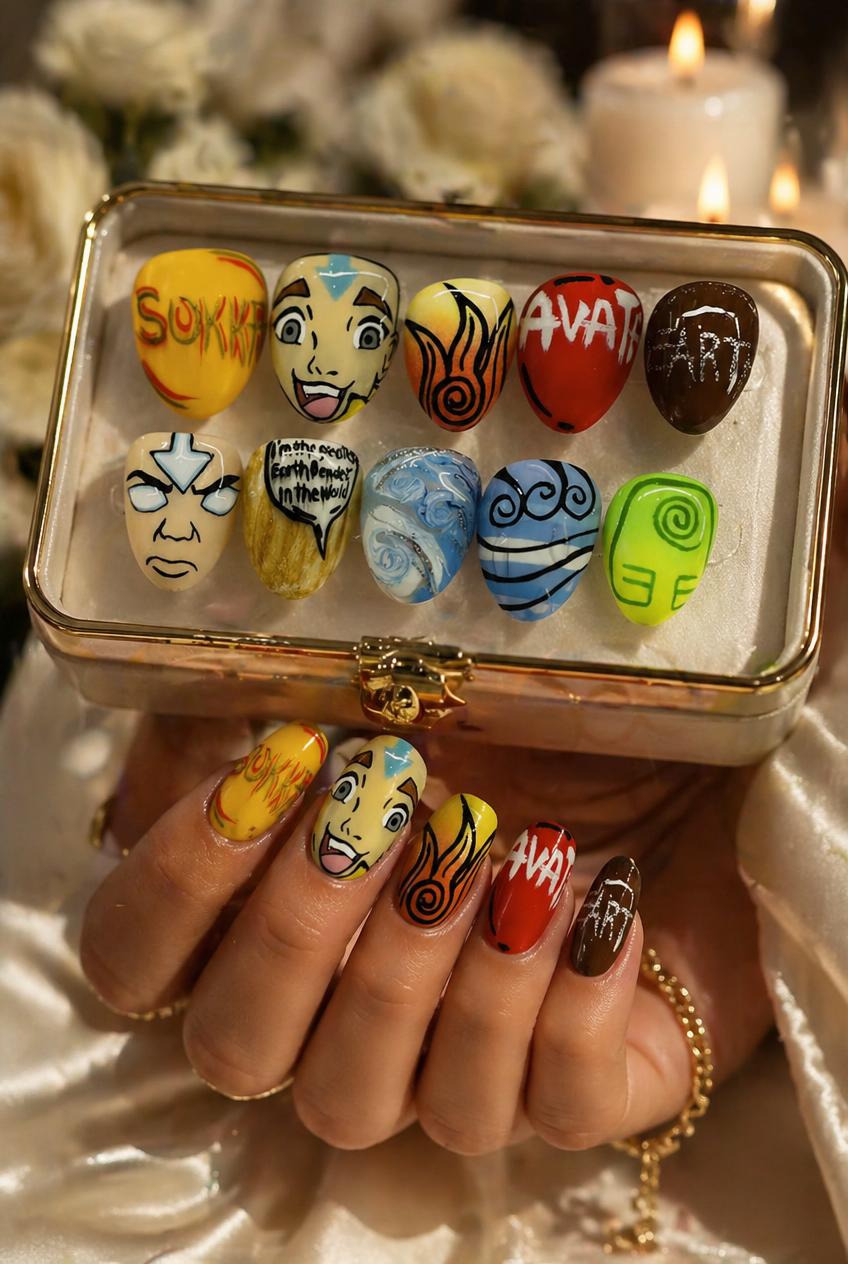 Four Elements Hand-Painted Press-On Nails-Medium | Austin, TX