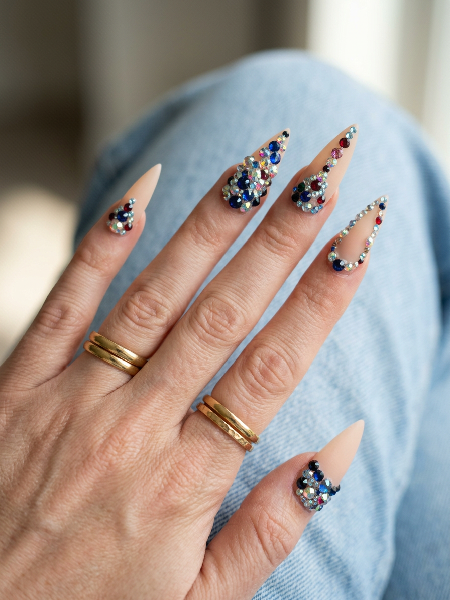 Luxury Attitude – Rhinestone Glam Acrylic Press-On Nails (Medium, 14pc Handmade Set)