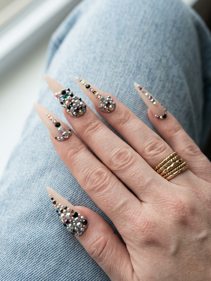 Luxury Attitude – Rhinestone Glam Acrylic Press-On Nails (Medium, 14pc Handmade Set)