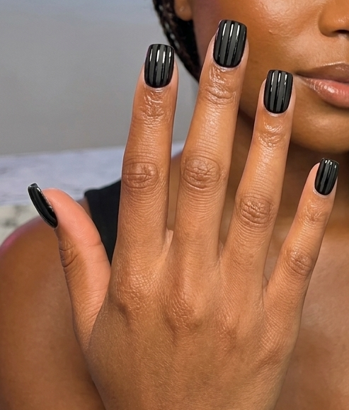 Midnight Drip – Glossy Black Minimal Press-On Nails | Austin, TX Acrylic Size Large (10pc Set)