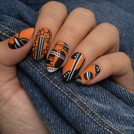 Art Girl Orange – Abstract Acrylic Press-On Nails | Austin, TX (Size Medium, 14pc Set)