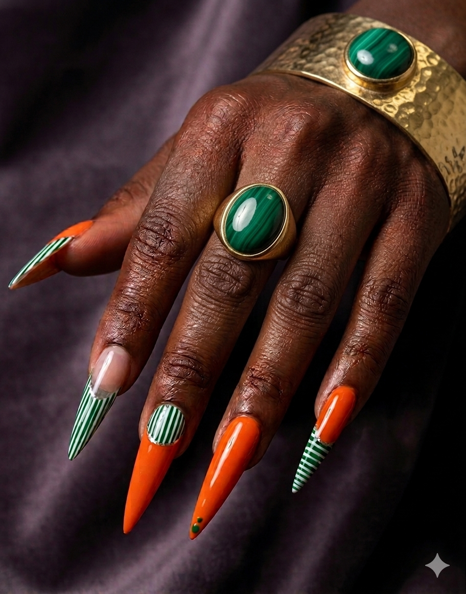 Orange & Green Stiletto Press-On Nail Set
