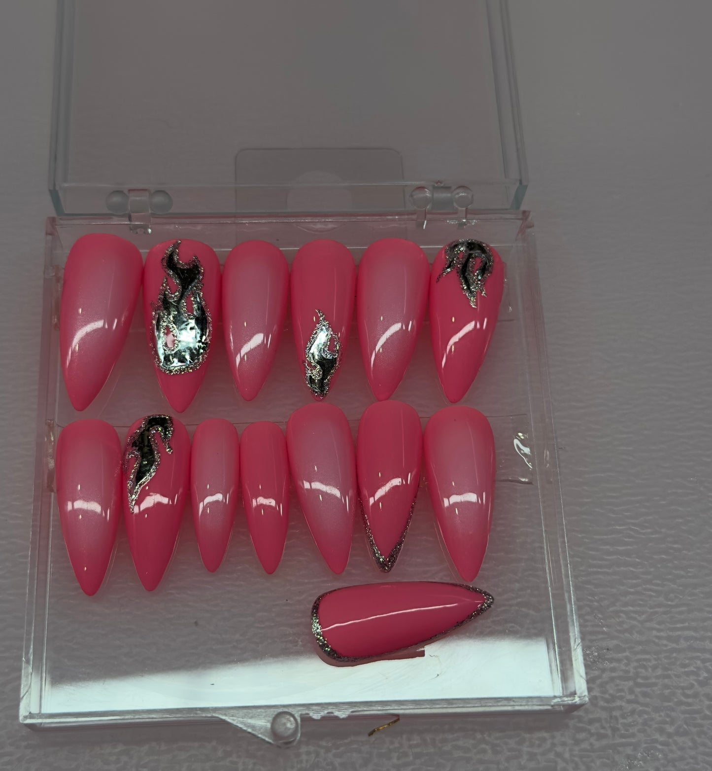 Pink Inferno – Chrome Flame Press-On Nails| Austin, TX (Size X-Small, 14pc Set)