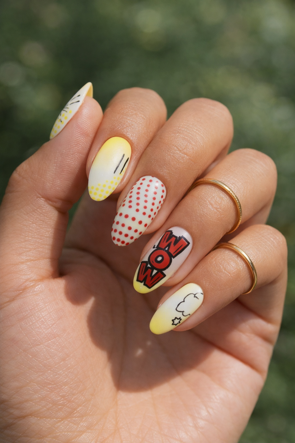 Pop Art Punch – Neon Comic Press-On Nails (Medium, 14pc Handmade Set)