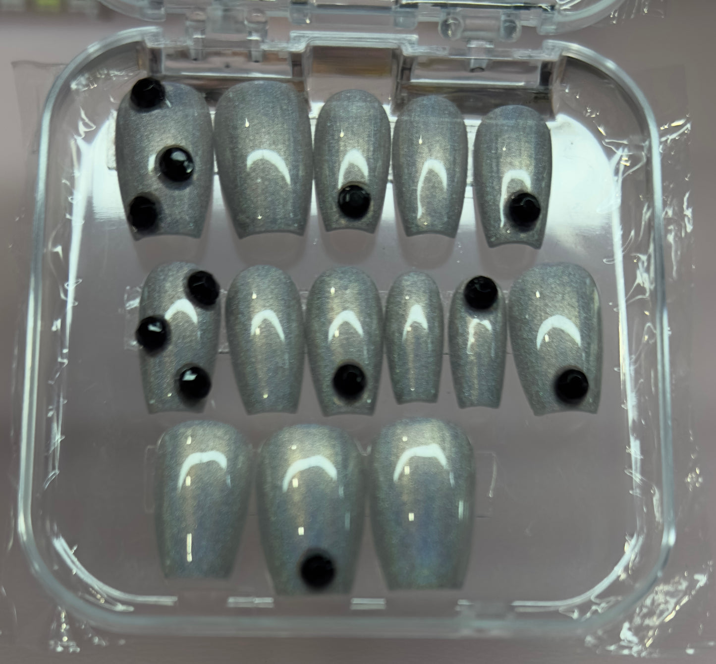 Steel Drip – Chrome Cat-Eye Press-On Nails | Austin, TX (Small, 14pc Handmade Set)