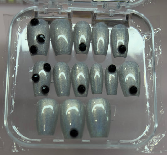 Steel Drip – Chrome Cat-Eye Press-On Nails | Austin, TX (Small, 14pc Handmade Set)
