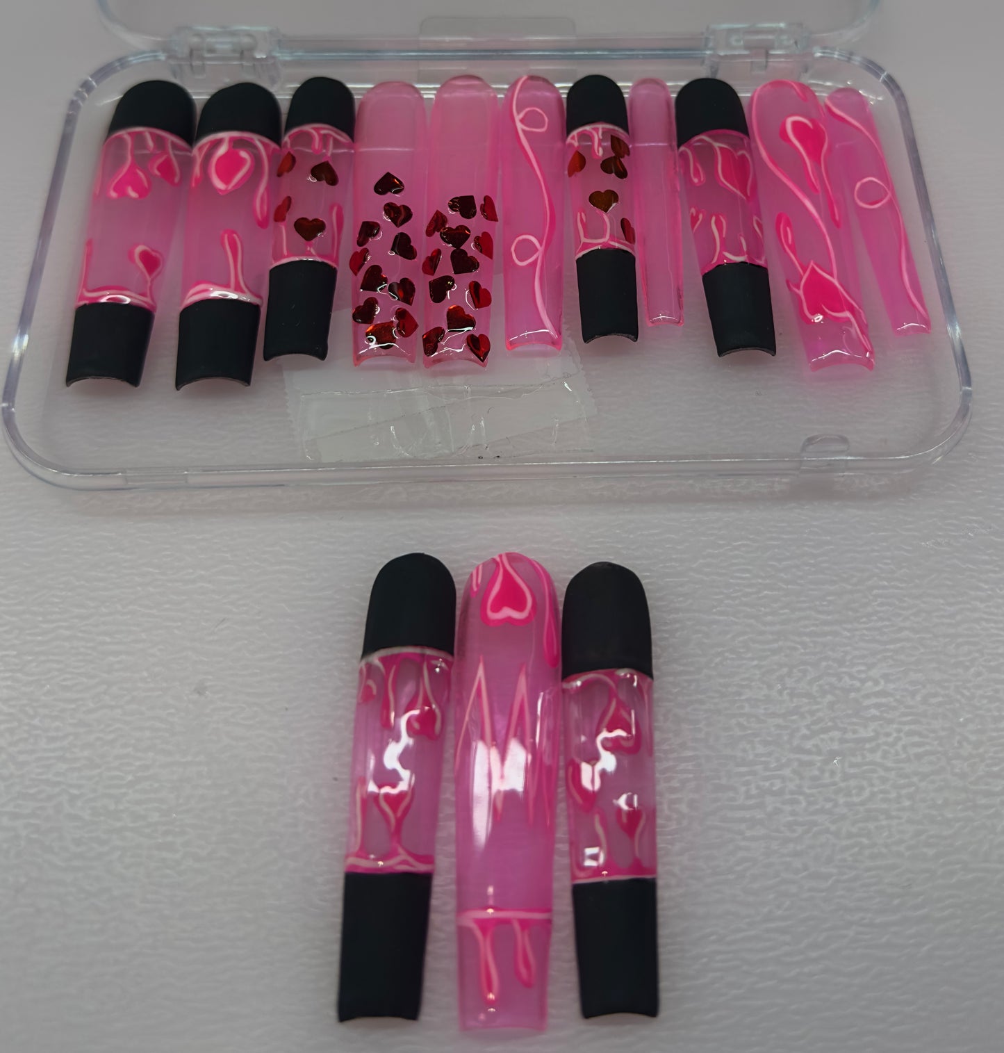 Sweetheart Lava – Pink Drip Heart Press-On Nails (Small, 14pc Handmade Set)