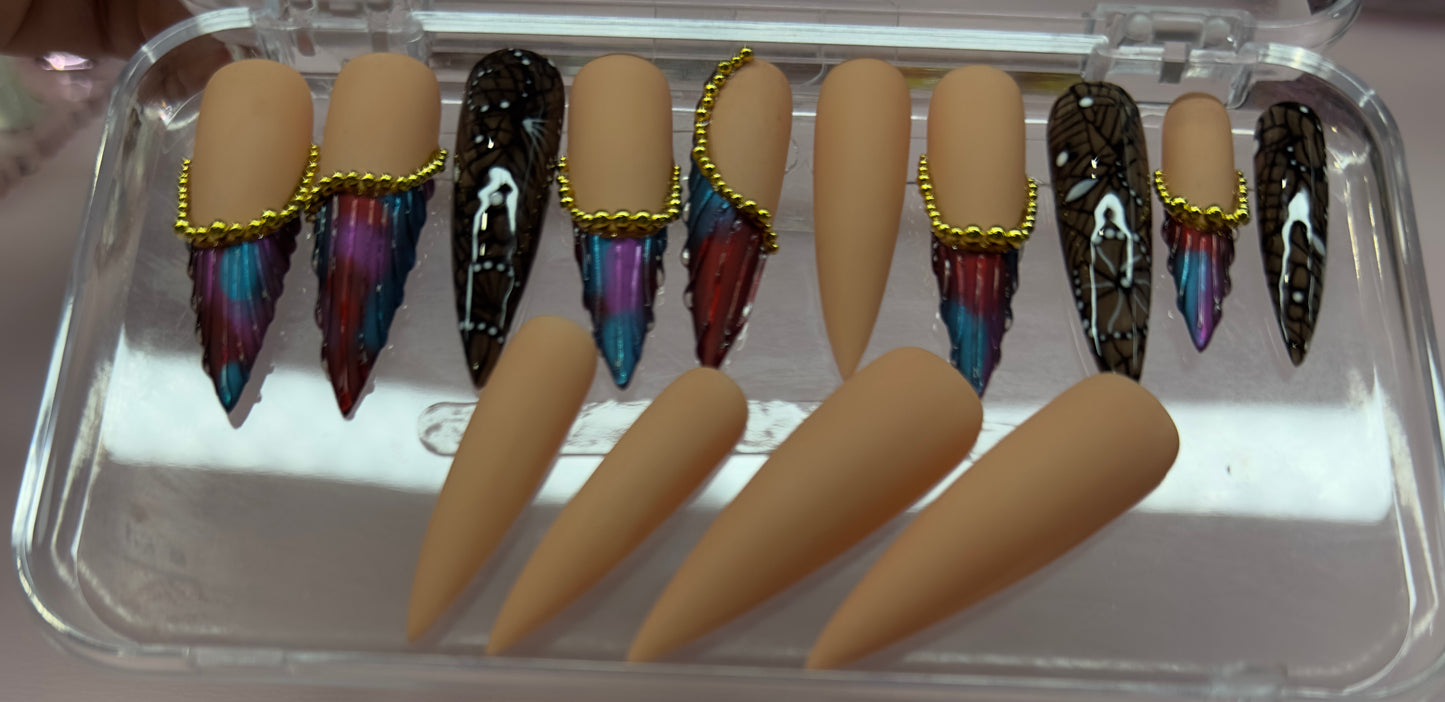 Winged French Fantasy – 3D Butterfly Luxe Press-On Nails | Austin, TX (Size Small, 14pc Set)